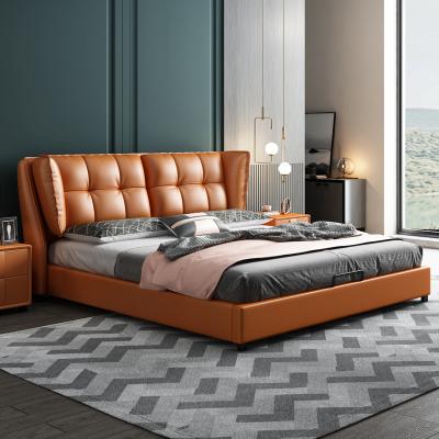 China Modern Wooden Leather Bed (Other) Bedroom Furniture Queen Size Adjustable Double Size for sale