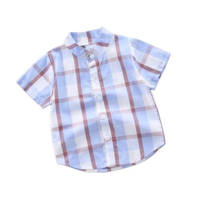 China Hot Sales Anti-Shrink Spring Summer Grid Shirt Kid Clothes Boys Handsome Short Shirt for sale