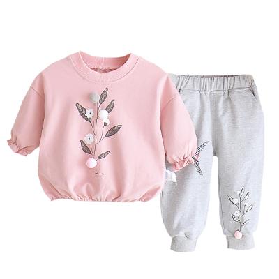 China 2021 New Arrival Lovely Girl's Clothing Set Children's Two-Piece Pink Children's Clothing Set Leaves Flowers Children Clothes for sale