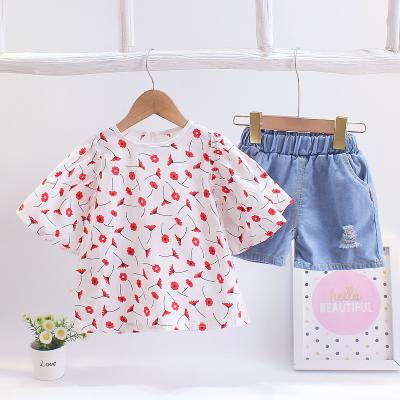 China Lovely Children's Clothing New + Short Sleeve Summer Short Sleeve Suit 2021 Strawberry Printing Two-Piece Clothing for sale