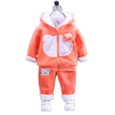 China 2021 Soft Warm Sale Girls Winter Clothes Thick Warm Cat Hoodies+Pants Clothing Children Clothing Sets for sale