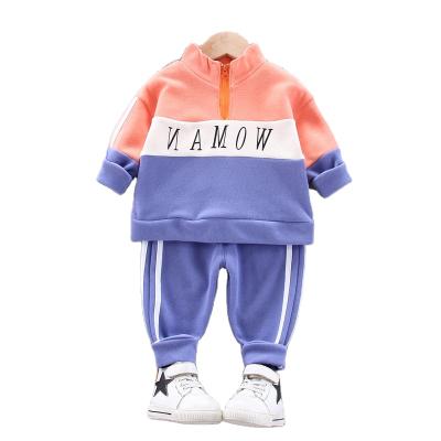 China Clothing 2021 fashion children's spring and autumn new fashion design trend letter long sleeve splicing children's clothing baby boy clothing for sale