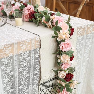 China Wedding Artificial Flower Garland Fake Rose Vine Artificial Event Concert Flowers Rose Ivy Hanging Baskets Wedding Arch Garden Background for sale