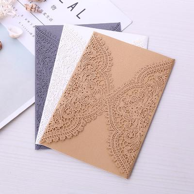 China Other High-Quality Fold Wedding Invitations Cards Greeting Laser Cut Red Invitation Wedding thank you card for Bridal Shower Birthday for sale