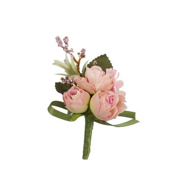 China Natural Wedding Groom Boutonniere Buttonhole Groomsmen Brooch Flowers Wrist Corsage Pin Rose White Pink Mariage Silk Accessories for sale