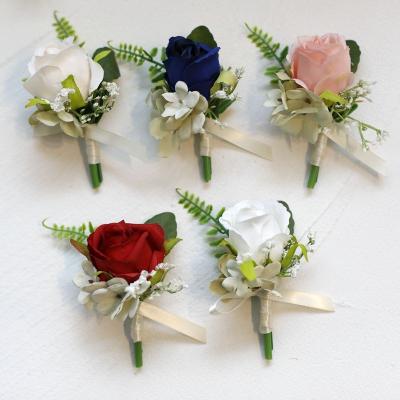 China Natural Pin Boutonniere Buttonhole Men Wedding Groomsman Wedding Boutonniere Groomsman Corsage Wristband Boutonniere Flowers Touch Corsage for sale