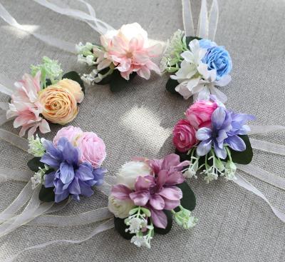 China Natural Wedding Boutonniere Men's Touch Roses Wrist Corsage Bridesmaid Bracelet Silk Flowers Witness Boutonniere Costume Accessories for sale