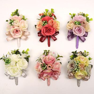 China Natural Touch Artificial Flower Party Wedding Decoration Silk Bride Bridemaid Bow New Groom Designed Corsagesboutonniere for wedding for sale