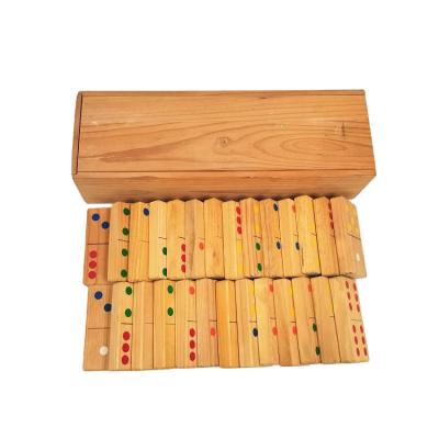 China Entertainment Mini Size Travel Portable Set of 28 Pieces Classic Wooden Domino Game with Storage Slide Box for sale