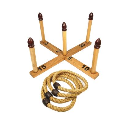 China Hot Sale Wooden Ring Toss Game Indoor/Outdoor Game Luxury Rings Yard Game With 5 Throw Rope Ring Hoops for sale