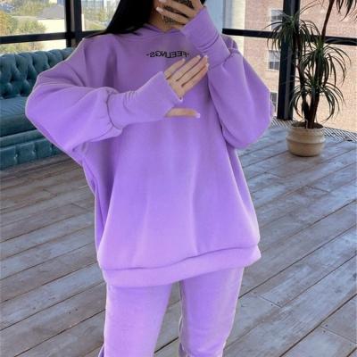 China Viable Tracksuits Women's Hoodie Pants Set Loose Long Sleeve Sportwear Tracksuit Set Autumn Winter Suits Thin Fleece 2021 For Women for sale