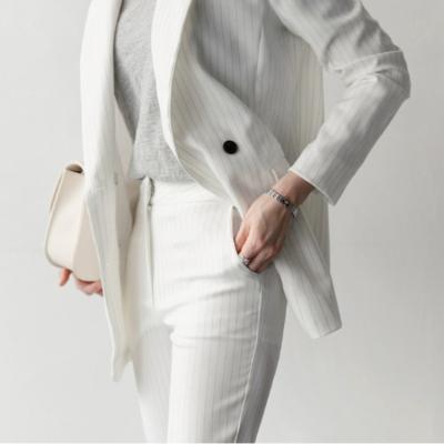 China Work Fashion Viable Breeches Suits 2 Piece Set For Women Striped Jacket And Pants Office Suit Blazer Lady Formal for sale