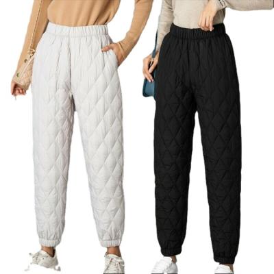 China Sustainable Women Winter Warm Down Cotton Pants Padded Pants Elastic Waist Quilted Casual Pants for sale