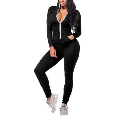 China Bodycon Romper Sportswear One Piece Overalls Solid Logo Jumpsuit Women Playsuit Long Sleeve Hooded Custom Ladies Viable for sale