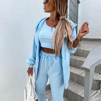 China Viable Women Autumn Casual Three Piece Sets Slim Lace-Up Hooded Jacket Top+Long Pants+Short Fits Lady New Solid Fashion Spring Outfits for sale