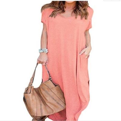 China Wholesale Viable Summer 2021 Solid Casual Short Sleeve Maxi Dress 5Xl Plus Size Women's Dresses for sale