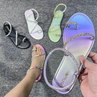 China 2023 female fashion new summer breathable flat gradient slippers sandals wear large size for sale