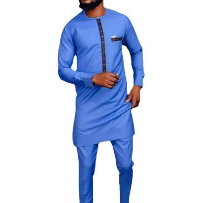 China Breathable Muslim Fashion Ethnic Style Africa Casual Slim Fit Long Robe 2 Piece Sets Long Sleeve Solid Color Islamic Clothing Plus Size Men Suit for sale