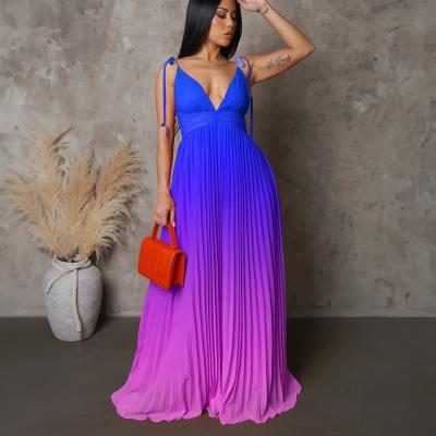 China New Fashion Style Fashion Style Gradient Color Halter Dress Long Sleeveless Party Dress Elegant Sexy Breathable Temperament Summer Evening Dress Women Dress for sale