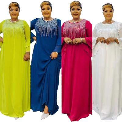 China New Arrival Chiffon And Polyester Solid Color Rhinestone Two Piece African Set Breathable Chiffon And Polyester Casual Muslim Women Abaya Kaftan Style Maxi Dress for sale