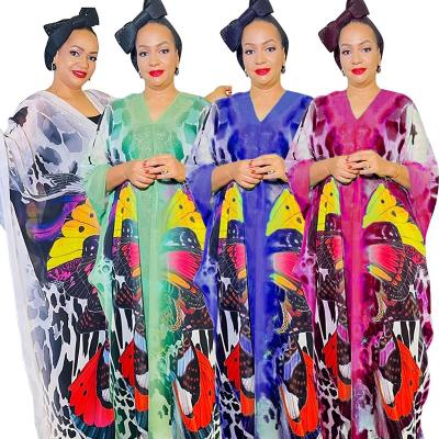 China 2023 New Arrivals Women's Polyester Women's New Arrivals African Casual Beach Chiffon Floral Print Abaya Kaftan Kaftan Style Long Dress for sale