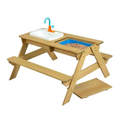 China Outdoor Activity Children Outdoor Wooden Water Table With Water Faucet Craft Table For Kids for sale