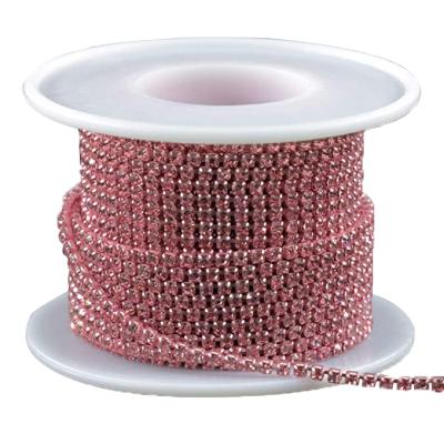 China Acrylic 10 yards of Crystal Rhinestone Edged Closed Chain pink is perfect for crafts wedding party DIY sewing decoration for sale