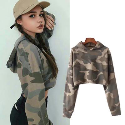 China Camouflage Crop Anti-Wrinkle INS Fashion Hoodie Print Long Sleeve Long Sleeve Hoodies For Women for sale