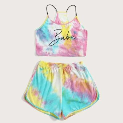 China Popular Babe Print Womens Pajama Shorts Sleepwear Set Summer Tie Dye Set QUICK DRY NEW for sale