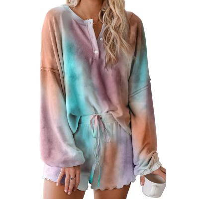 China New Popular Print QUICK DRY Long Sleeve Crewneck Leopard Tie Dye Pajamas Couples Set Tracksuit Women for sale