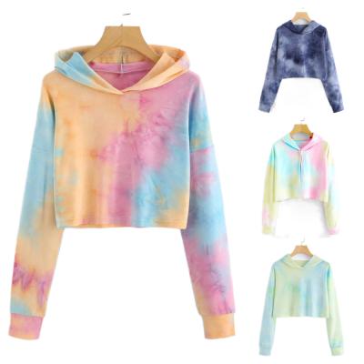 China High Quality Anti-Wrinkle Female Cropped Women's Hoodies Long Sleeve Tie Dye Crop Hoodie Women for sale