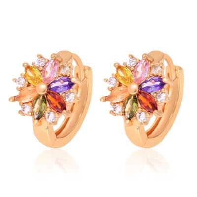 China TRENDY Customize High Quality Tasty Jewelry Brass Earring Women's 18k Gold Flower Colorful Stone Huggie Earrings for sale