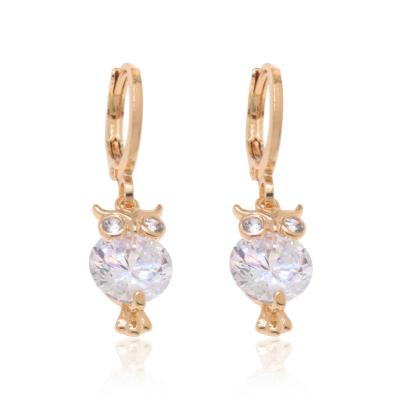 China FASHIONABLE animal design owl earrings aretes de mujer white zircon inlaid brass gold plated earrings for sale