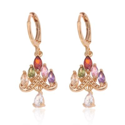 China New FASHIONABLE color zircon inlaid gold plated earrings women's brass material earrings jewelry fashion earrings for sale