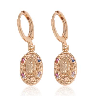 China FASHIONABLE Gold Plated Virgin Mary Women Religious Earrings Aretes Design Drop Earrings In Brass for sale