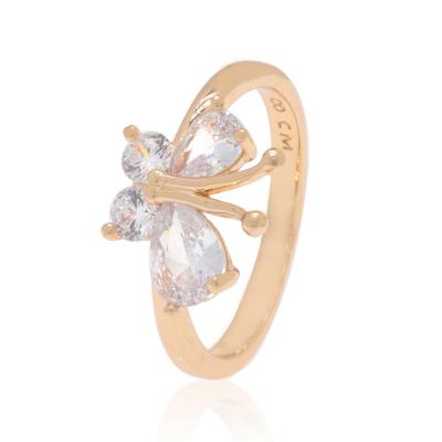 China Other fashion design butterfly ring joyas enchapadas en oro Zircon jewelry brass gold plated ring for sale