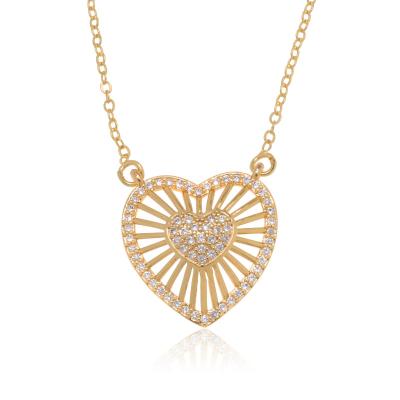 China Miner Heart Shaped Trend Fashion Design Personalized Necklace Brass Gold Plated Zirconia Inlaid Ladies Necklace for sale