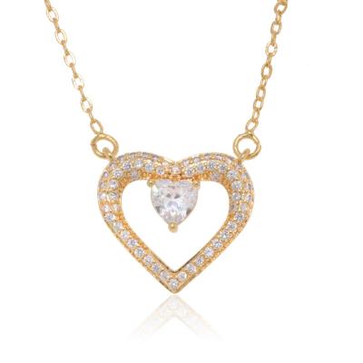 China TRENDY Gold Plated Ladies Cubic Zirconia Miner Woman Heart Shaped Design Jewelry Brass Necklace for sale