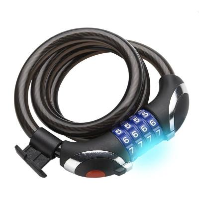 China Bike Wear-Resistant Lock With LED Night Light Number Combination 4-Digit Adjustable Cable Lock for sale