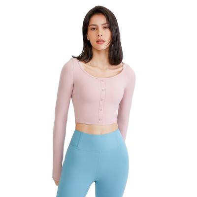 China Breathable Round Neck Quick-Drying Clothes Women Running Training Workout Clothes Slim Long Sleeves Yoga Top for sale