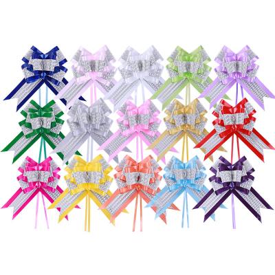 China Glitter Pull Ribbon Bows Wholesale 50mm 2 Layers PP Ribbon Pull Bows For Gift Box Present Wrapping Decoration for sale