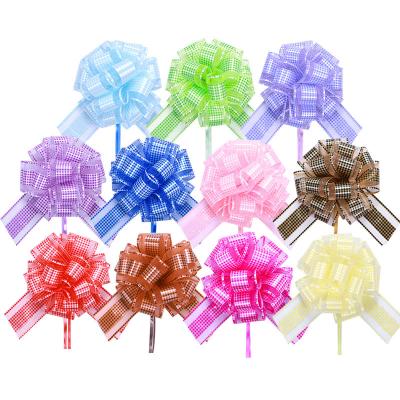 China Printing Designs Hot Sell 8 Loops 50mm DIY Present Gift Pull Bow Christmas Wrapping Pom Pom Pull Bow Decoration for sale