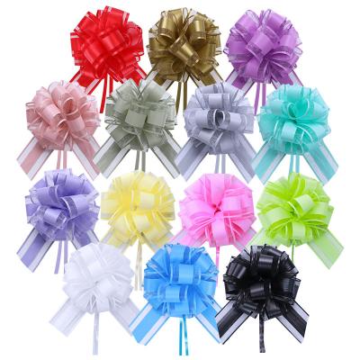 China Single Color Organza Pom Pom Ribbon Wholesale Color Organza Pom Pom Pull Bow pp Ribbon Suction Bow For Christmas Decoration for sale