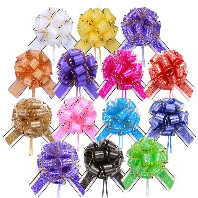 China 2022 Design Snow Yarn Flower Flower Pull Ribbon Bow Organza Printed Pom Pom Pull Bow Gift Wrapping Supplier for sale