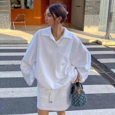 China Women Set Two Piece Logo 2 Piece Long Sleeve Sweatshirt Dress QUICK DRY Custom Made White Causal Skirt for sale