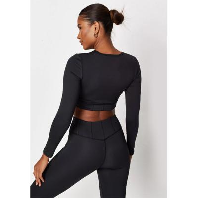 China Latest Design Breathable Two Piece Long Sleeve Crop Top And Butt Pusher Yoga Pants Women's Yoga Sets for sale