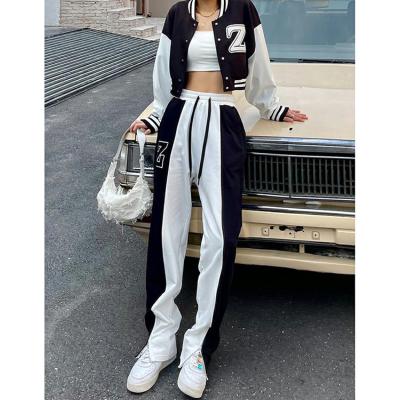 China Autumn Winter High Waist Custom Made Anti-Static White and Black Color Blocking Comfortable Cotton Jogger Sport Tracksuit Women for sale