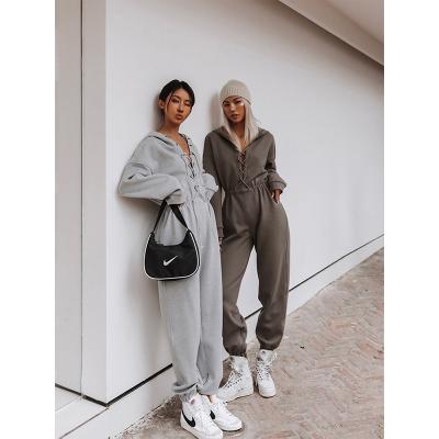 China Custume 2021 High Quality Viable Long Sleeve Hoodie Jogger Set Womens One Piece Jumpsuit for sale