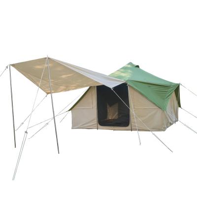 China Straight tying type outdoor glamping cotton canvas cotton touareg square tent large tent luxury camping tent family four season tents for sale