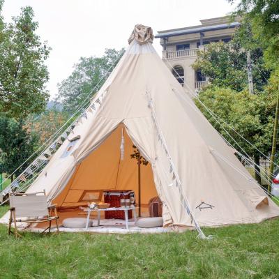 China Straight Tying Type Indian Camping Wedding Pyramid 4 Man Tent Teepee Sleepover Tent Canvas Outdoor Teepee Tents Waterproof for sale